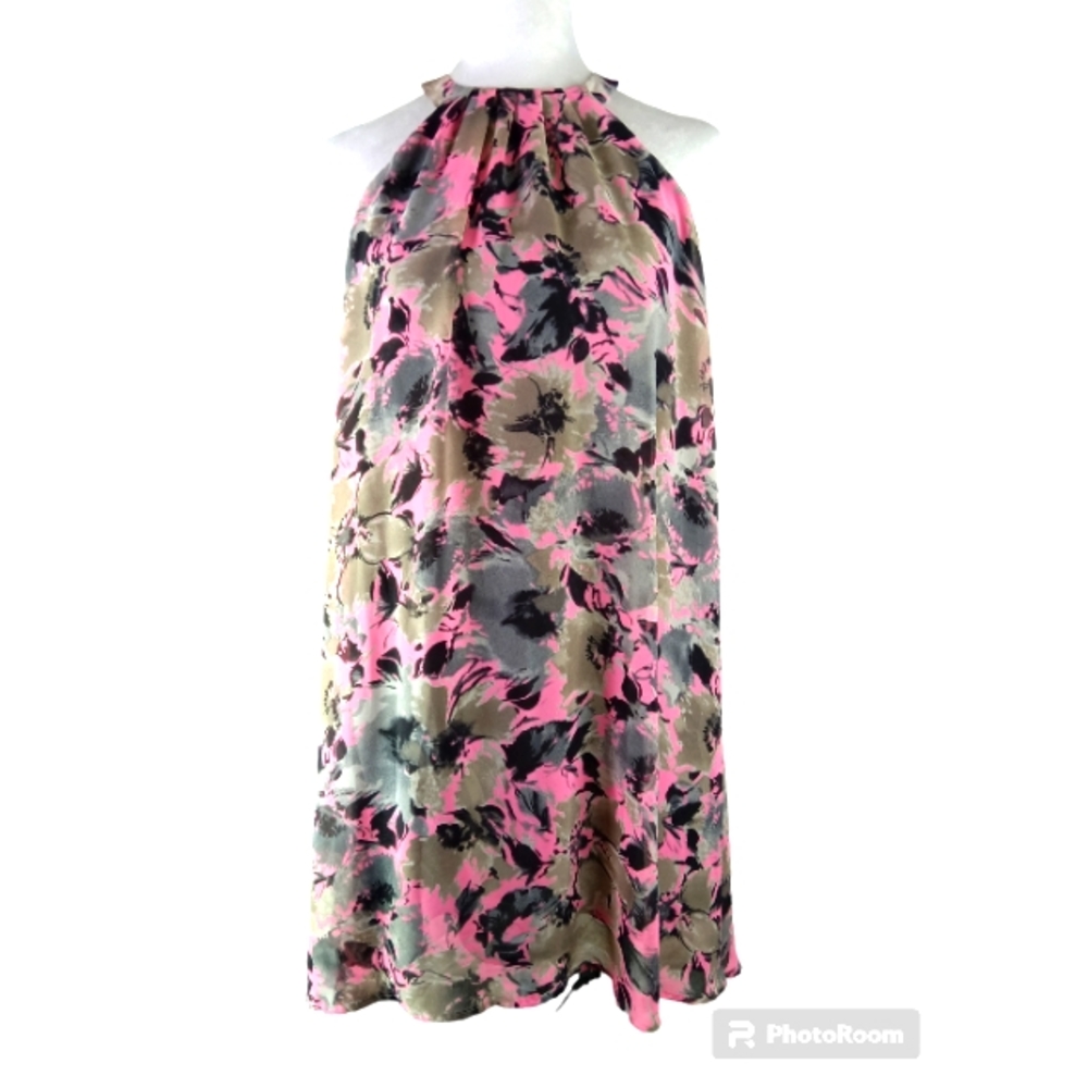 ASTR Halter Mini Dress Pink and Gray Floral Print Size Small